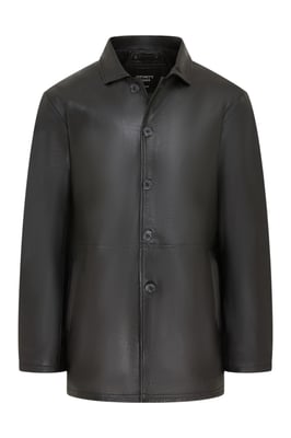Herren schwarze Lederjacke mit langem Kragen – Wappen