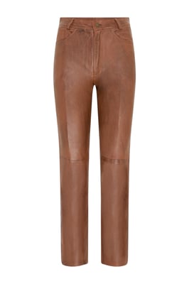 Damen-Tan Lamb Leather 501 Biker Jeans – Scharlachrot
