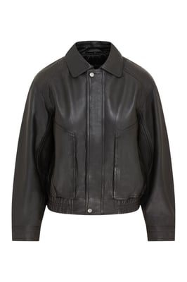 Damen Schwarze Leder-Biker Blouson Bomber Oversized Jacke – Moon