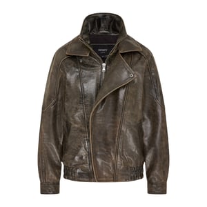 Damen braune Kuhleder-Biker Blouson Oversized Jacke – Big Bomber