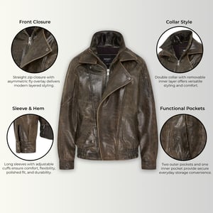 Damen braune Kuhleder-Biker Blouson Oversized Jacke – Big Bomber