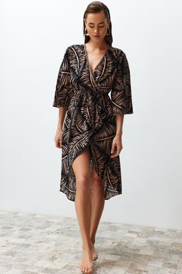Damen-Midikleider mit Ethno-Muster und kurzem Strandkleid in regulärer Passform