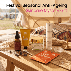 Skin Research Überraschungsbox mit Anti-Aging-Hautpflege und Beauty-Produkten für die Festivalsaison