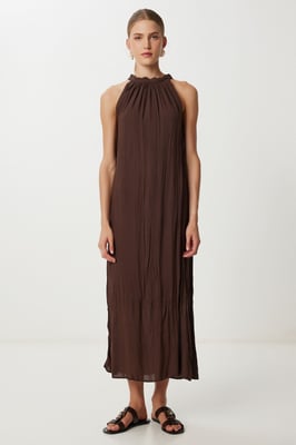 Strukturiertes Midikleid mit Halterneck-Kragen