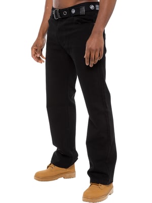 Enzo | Herren Regular Fit Denim Jeans mit Gürtel - Schwarz