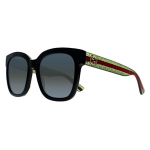 Gucci Square Womens Schwarz mit grünen und roten Glitter grau Gradient GG0034SN Sonnenbrille