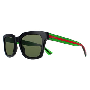 Gucci Rectangle Mens Schwarz und Grün mit roten Streifen Grün GG0001SN