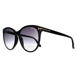 Tom Ford Runde Damen Sonnenbrille Glänzendes Schwarz Rauchgrauer Verlauf