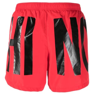 Rote kurze Badeshorts mit Print-Logo der Marke Moschino