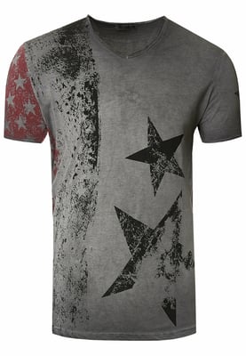 USA T-Shirt Sterne und Streifen V-Ausschnitt im Used Look