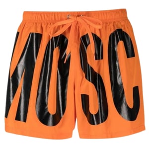Kurze Badeshorts mit Logo-Aufdruck der Marke Moschino in Orange