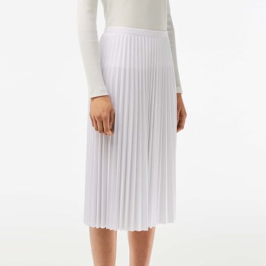 Women's Lacoste Elastic Waist Fluid Pleated Midi Skirt in White