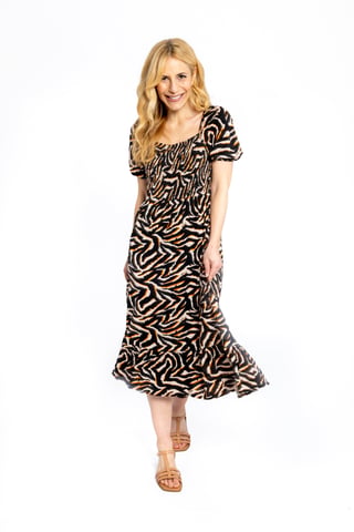 Isabella Gerafftes Kleid mit Zebramuster