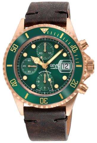Gevril Herren Wall Street Schweizer Automatik ETA 7750 Keramik Lünette, echte handgefertigte italienische Lederuhr