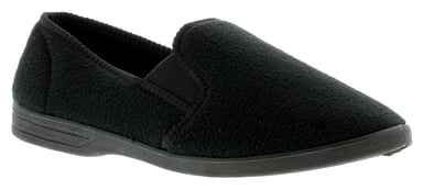 New Mens/Gents Black Fleece Upper Twin Gusset Slippers.