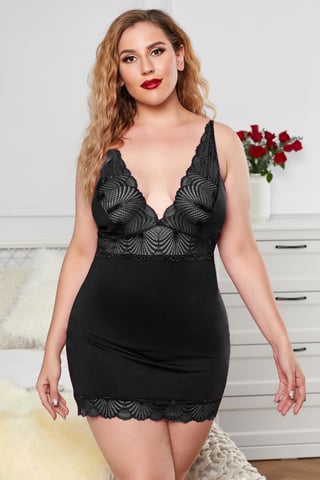 Azura Exchange Black Lace Splicing Sexy Plus Size Lingerie