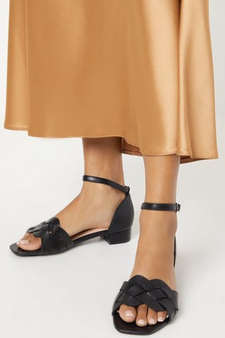 Wide Fit Sonia Woven Mixed Material Low Block Heeled Sandals