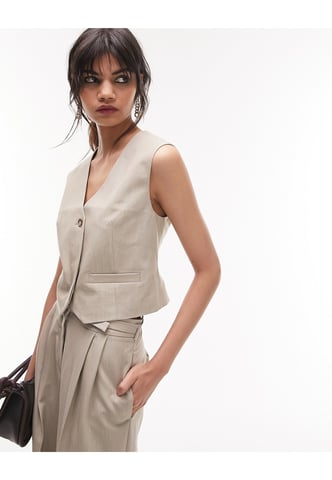 Topshop co-ord tapered trousers in beige marl-Neutral