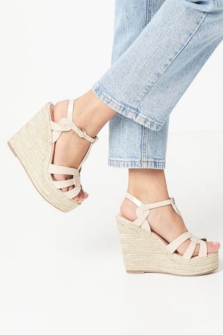 Faith: Honey T Bar High Espadrille Wedge Sandals