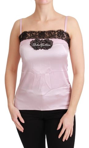 Dolce & Gabbana Damen Seidenoberteil mit schwarzer Spitze und pinkem Tanktop