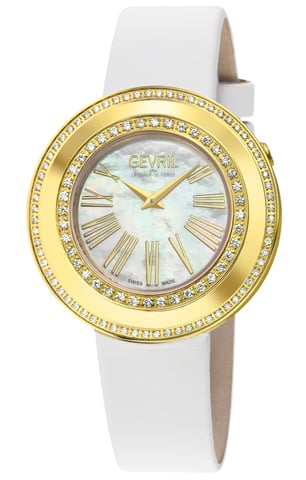 Gevril Women's Gandria Schweizer Diamant Weiß MOP Zifferblatt, echte italienische gemacht Leder Uhr