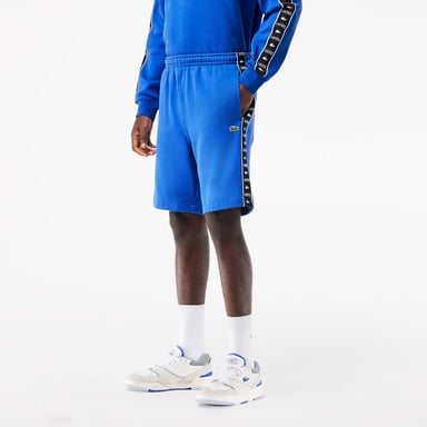 Men's Lacoste Logo Stripe Fleece Jogger Shorts in Blue