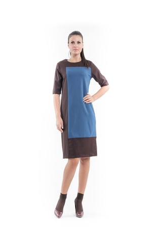 Shiftkleid aus Kontraststoff petrol