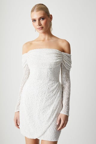 Bardot Long Sleeve Wrap Skirt Mini Dress