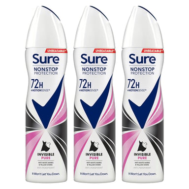 Sure Women Anti-Perspirant 72H Nonstop Protection Deo Invisible Pure 150ml, 3pk