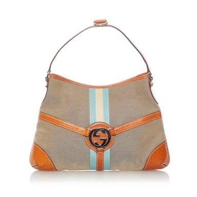 Vintage Gucci Web Canvas Reins Shoulder Bag Brown