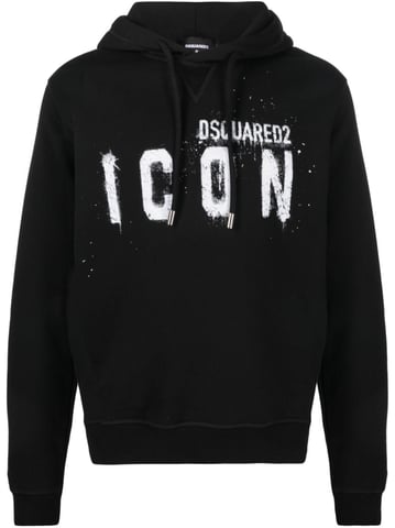 Dsquared2 Icon Farbspritzer Baumwoll-Hoodie Schwarz