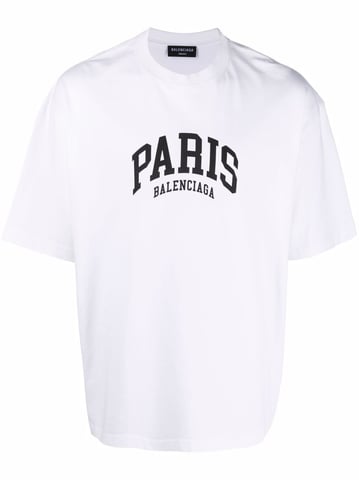 Balenciaga Paris Logo Baumwoll-T-Shirt Weiß