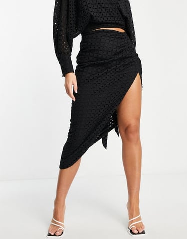 ASOS EDITION broderie drape midi skirt in black