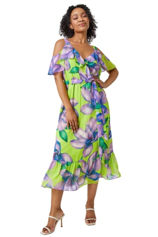 Petite Floral Cold Shoulder Midi Dress