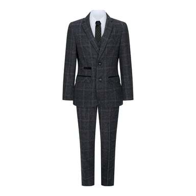 3-teiliger anthrazitgrauer Tweed-Karo-Vintage-Retro-Anzug für Jungen