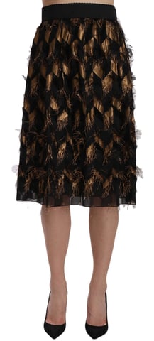 Dolce & Gabbana Women's Black Gold Fringe Metallic Pencil A-line Jupe