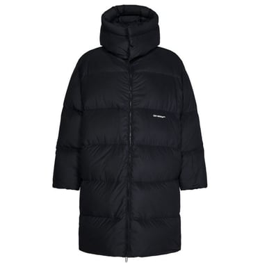 Off-White Bounce Hooded Schwarze lange Pufferjacke