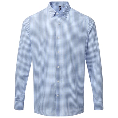 Premier Mens Maxton Checked Long-Sleeved Shirt (Hellblau/Weiß)