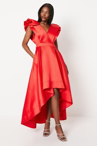 Frill Sleeve V Neck Midi Dress