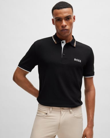 BOSS Green Paddy Pro Mens Cotton Blend Polo Shirt With Contrast Logos