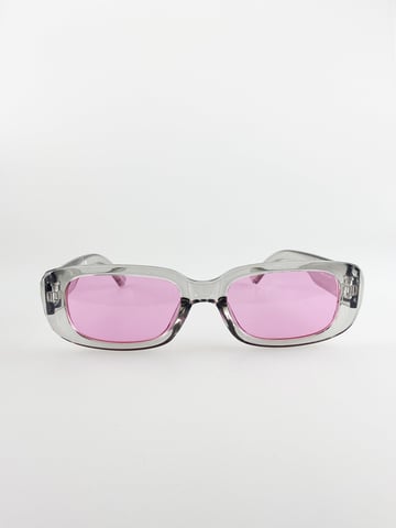 Retro Rectangle Sunglasses With Pink Lenses and Light Grey Frame