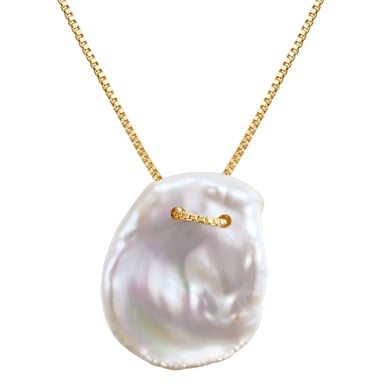 Necklace with pendant sterling silver yellow gold freshwater cultured pearl white Valero Pearls