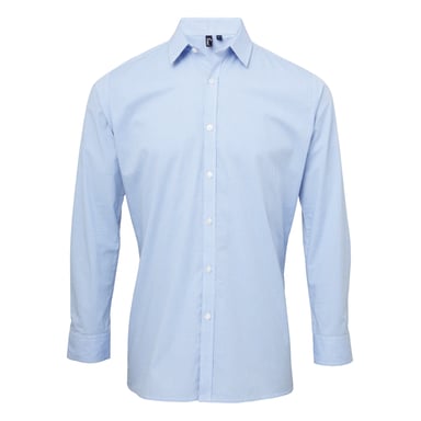 Premier Mens Microcheck Langarmhemd (Hellblau/Weiß)