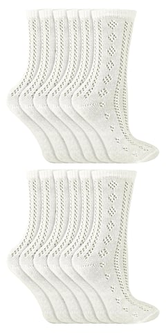 12 Paar Multipack Girls Pelerine Ankle Cotton Socks - Weiß