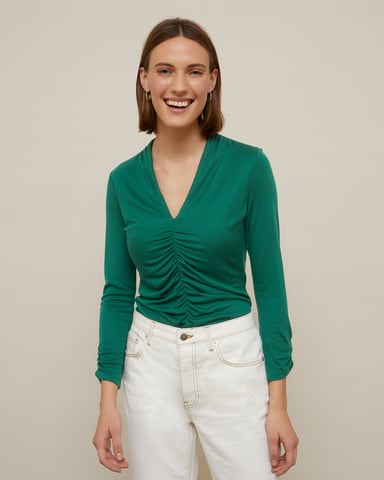 Gathered V Neck Jersey Top
