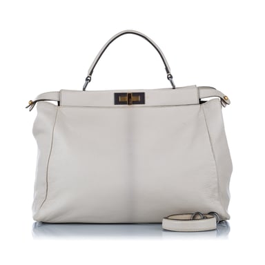Vintage Fendi Large Peekaboo Leather Satchel White