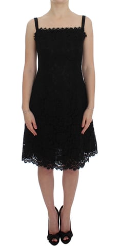 Dolce & Gabbana Damen Schwarzes Blüten-Spitzen-Kleid in Knielänge