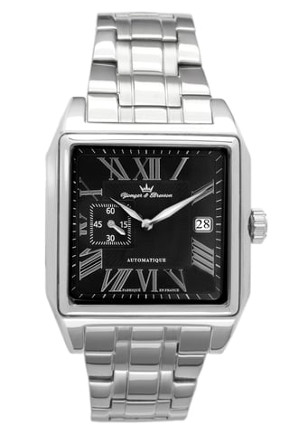 Yonger Silberne Uhr aus Edelstahl mit schwarzem Zifferblatt
