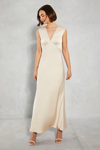 Satin Open Back Detail Maxi Bridesmaids Dress