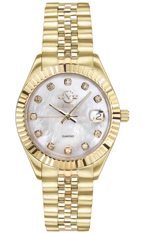 GV2 Neapel Silber Zifferblatt 12402 Gelbgold Schweizer Quarz Diamant Uhr